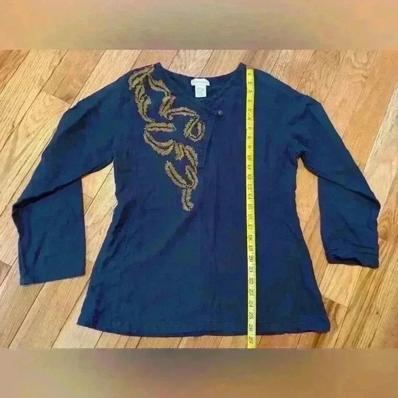 Soft Surroundings Lagenlook Blue Long Sleeved Tunic Gold Embroidery Women’s Sz M - Picture 9 of 12